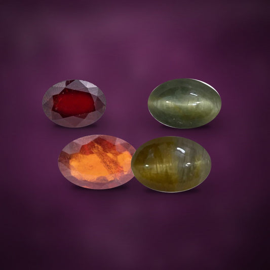 Gomed (hessonite) and cat's eye stones