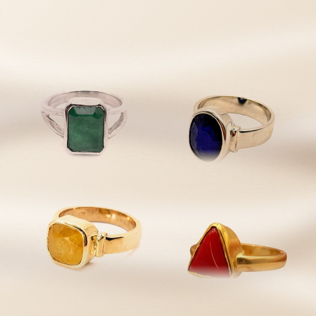 Gemstone rings on silk