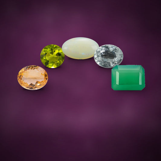 Upratna stones: citrine, peridot, opal, zircon and green onyx