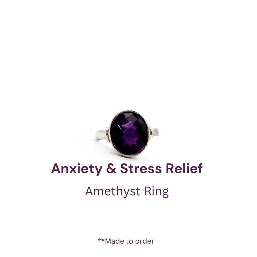 Amethyst Pure Silver Ring - Natural Stone - Lab Tested and Certified- AAA+ Quality Stone