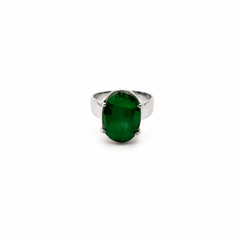 Zambian Emerald Pure Silver Ring in Prong Design - Lab Certified