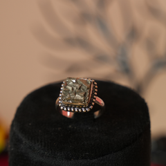 Pyrite Ring Natural Square Dotted Adjustable