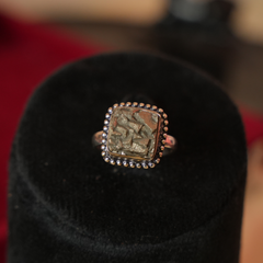Pyrite Ring Natural Square Dotted Adjustable