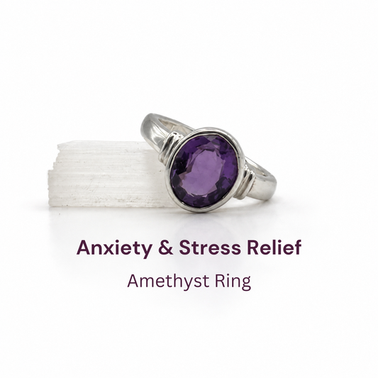 Amethyst Pure Silver Ring - Natural Stone - Lab Tested and Certified- AAA Quality Stone