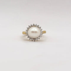 South Sea Pearl Moissanite Ring with Gold Polish