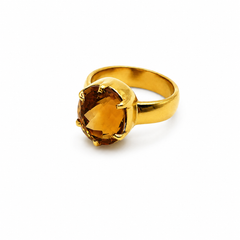 Natural Citrine (Topaz) Panchdhatu Ring Prong Setting Lab Certified (Pukhraj Substitute)- AAA Quality Stone