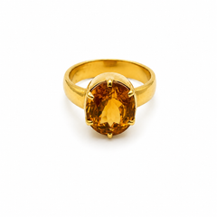 Natural Citrine (Topaz) Panchdhatu Ring Prong Setting Lab Certified (Pukhraj Substitute)- AAA Quality Stone