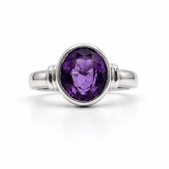 Amethyst Pure Silver Ring - Natural Stone - Lab Tested and Certified- AAA Quality Stone