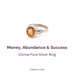 Elegance Natural Citrine (Premium Stone) Pure Silver Ring Lab Certified- AA Quality Stone