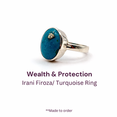 Natural Irani Firoza Ring (Turquoise) Pure Silver Ring- Plain Band