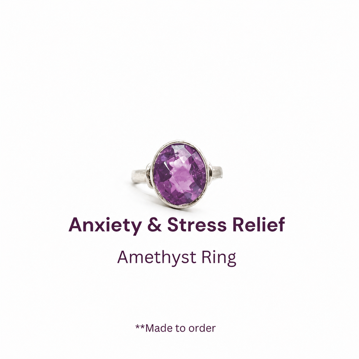 Amethyst Pure Silver Ring - Natural - Lab Certified- AA Quality Stone