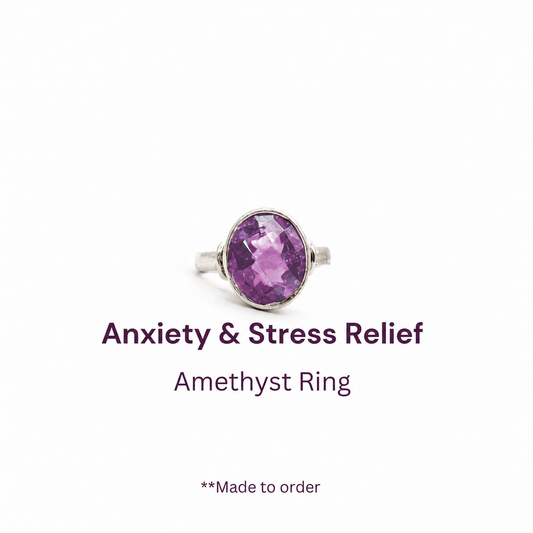 Amethyst Pure Silver Ring - Natural - Lab Certified- AA Quality Stone