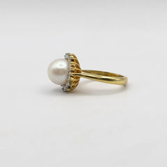 South Sea Pearl Moissanite Ring with Gold Polish