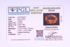 6.06 Carat Citrine Sunela- Natural & Lab-Certified