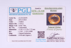 7.64 Carat Citrine Sunela- Natural & Lab-Certified