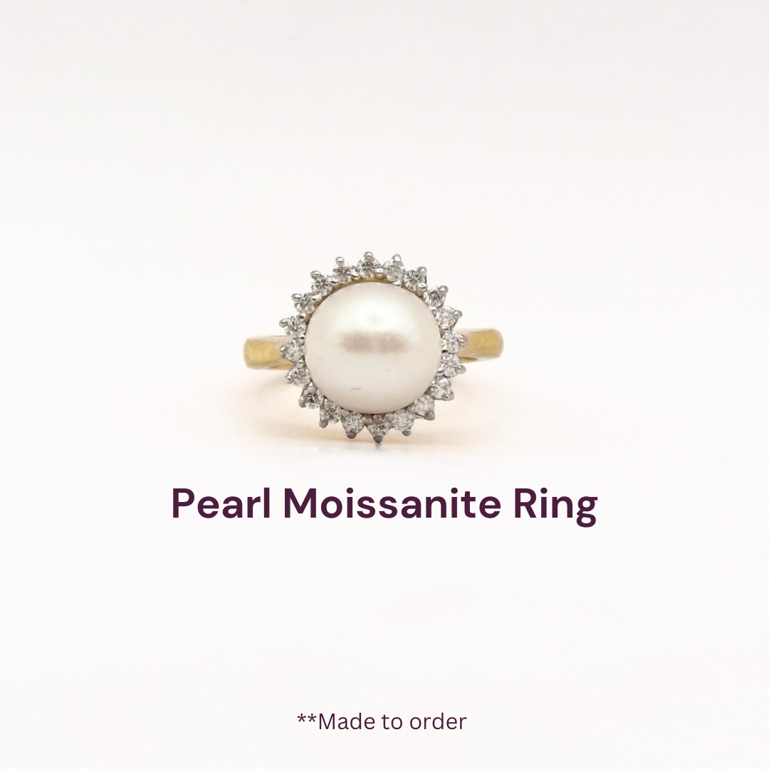 South Sea Pearl Moissanite Ring with Gold Polish