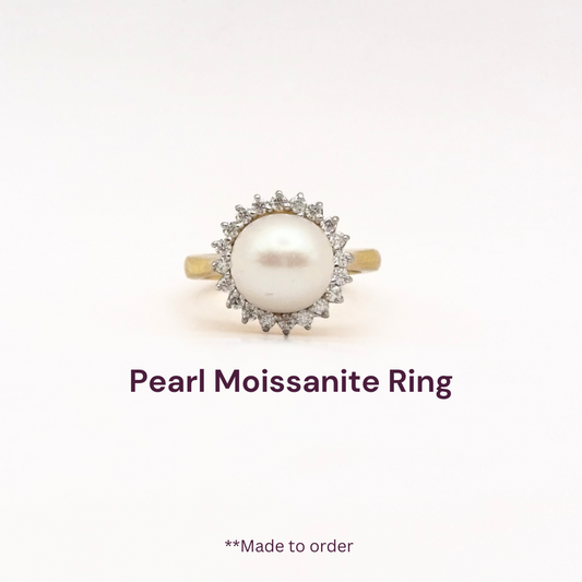 South Sea Pearl Moissanite Ring with Gold Polish
