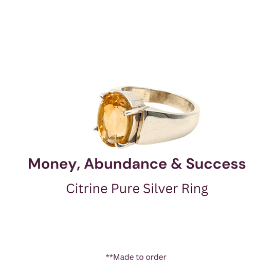 Natural Citrine (Premium Stone) Pure Silver Ring Lab Certified D3- AAA Quality Stone