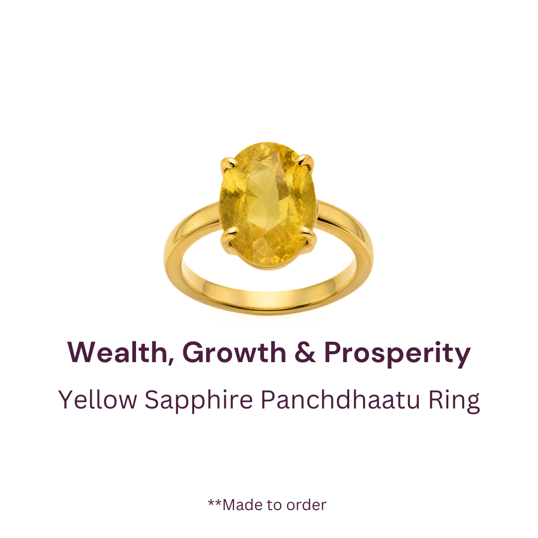 Natural Yellow Sapphire Pukhraj Certified Panchdhatu Ring Prong Setting (Thailand)