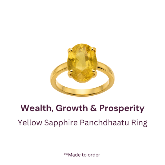 Natural Yellow Sapphire Pukhraj Certified Panchdhatu Ring Prong Setting (Thailand)