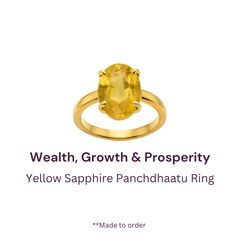 Natural Yellow Sapphire Pukhraj Certified Panchdhatu Ring Prong Setting (Thailand)