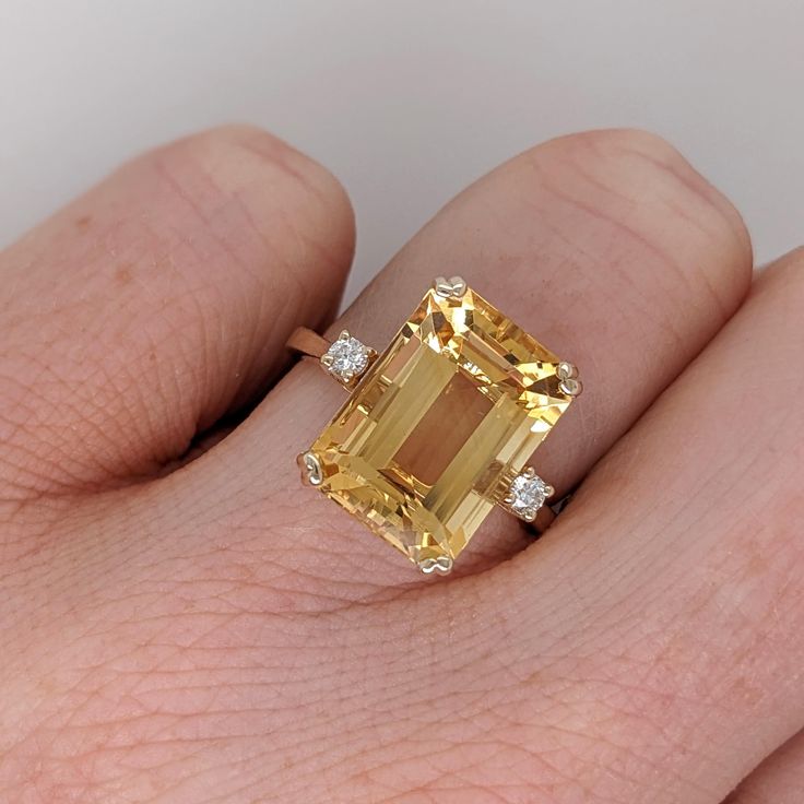 5 Carat Citrine Panchdhaatu Ring with Cz Stones- Square Shape